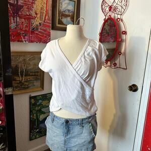 stained five ports white wrap shirt